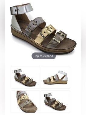 Naot Begonia Gladiator Sandals - Silver, Gold & Pewter Metallics Size 38 (8)